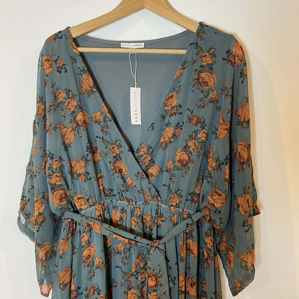 NWT Baltic Born Kia Kimono Maxi Dress Dusty Blue Orange Floral Wedding XXXL New - Picture 3 of 7